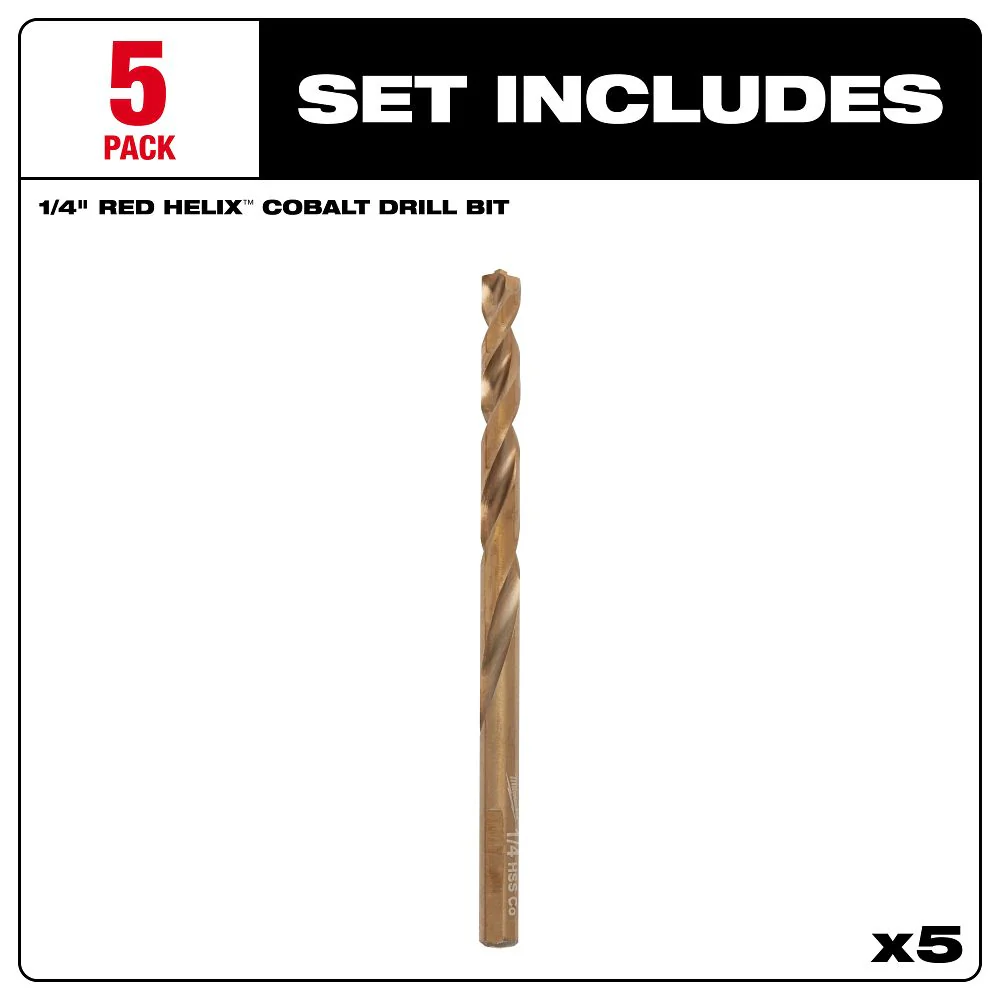 Milwaukee 1/4" RED HELIX Cobalt Drill Bit 5PK 48-89-2363