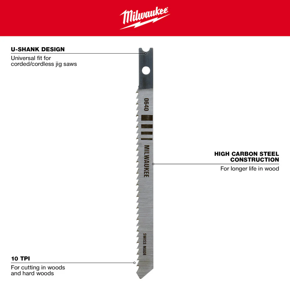 Milwaukee U-Shank High Carbon Steel Jig Saw Blades 48-42-0640 - Image 5