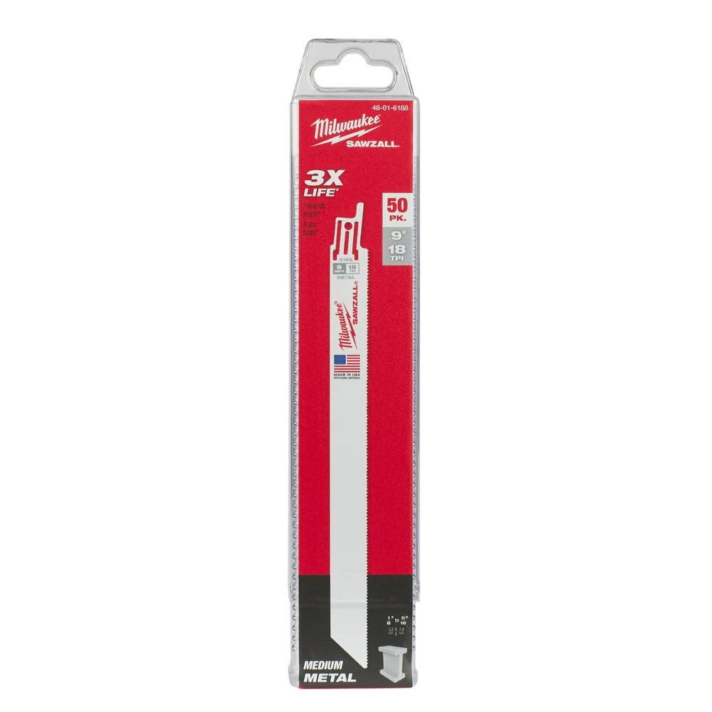 Milwaukee 9" 18 TPI Thin Kerf Metal-Cutting SAWZALL® Blades (50 Pk) 48-01-6188 - Image 11
