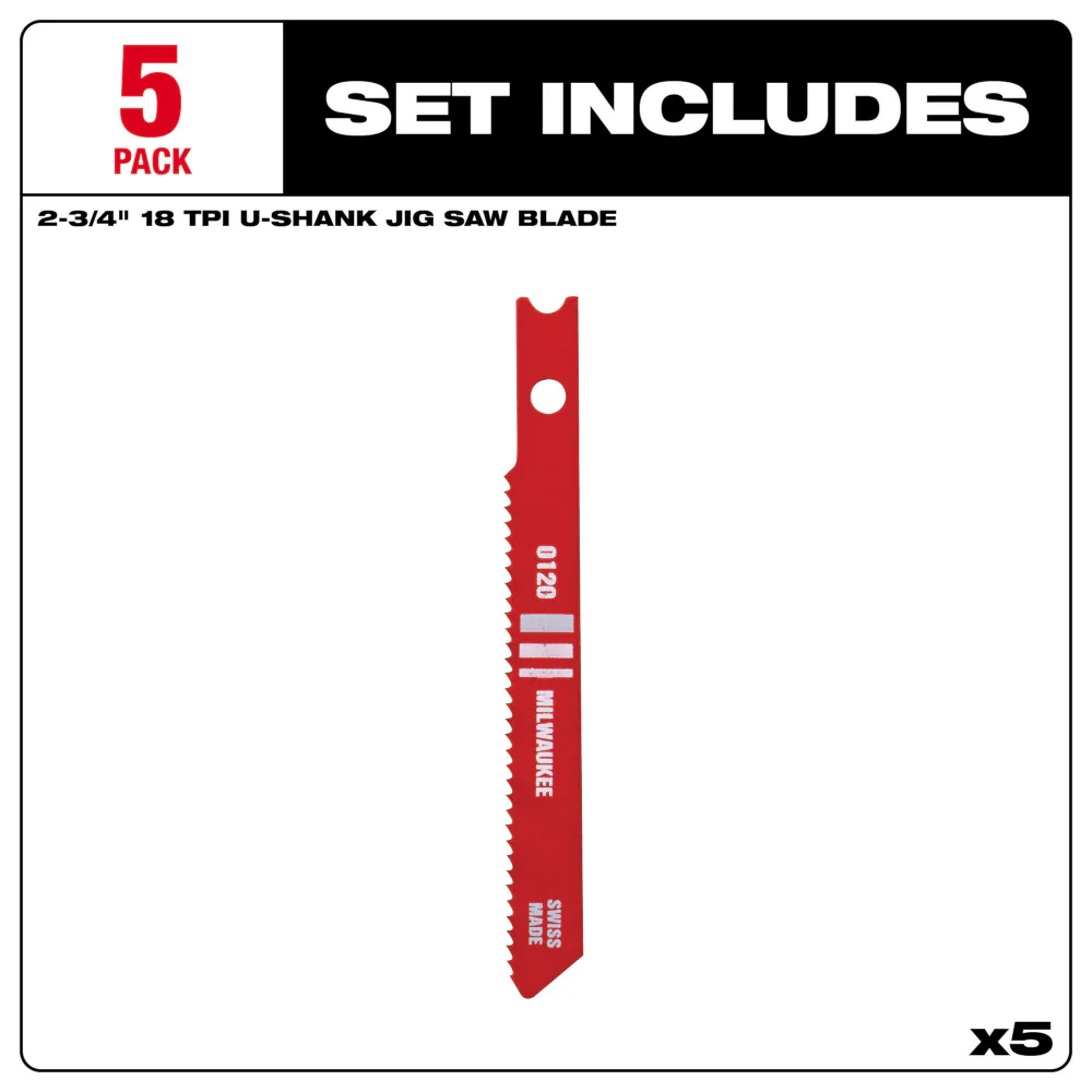 Milwaukee 2-3/4" 18 TPI High Speed Steel U-Shank Jig Saw Blade (5-Pack) 48-42-0120 - Image 4