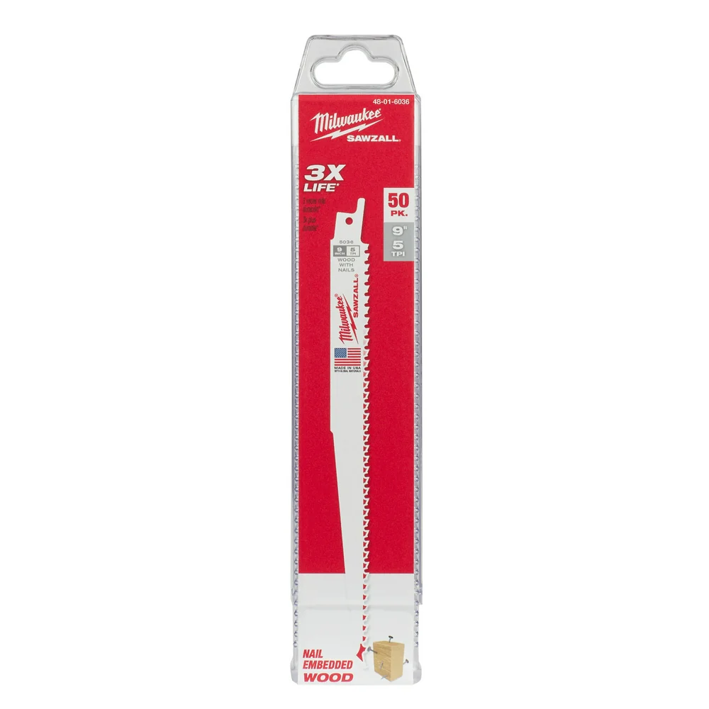 Milwaukee 6" 5 TPI Wood Cutting SAWZALL Blade (5-Pack) 48-01-6036 - Image 10