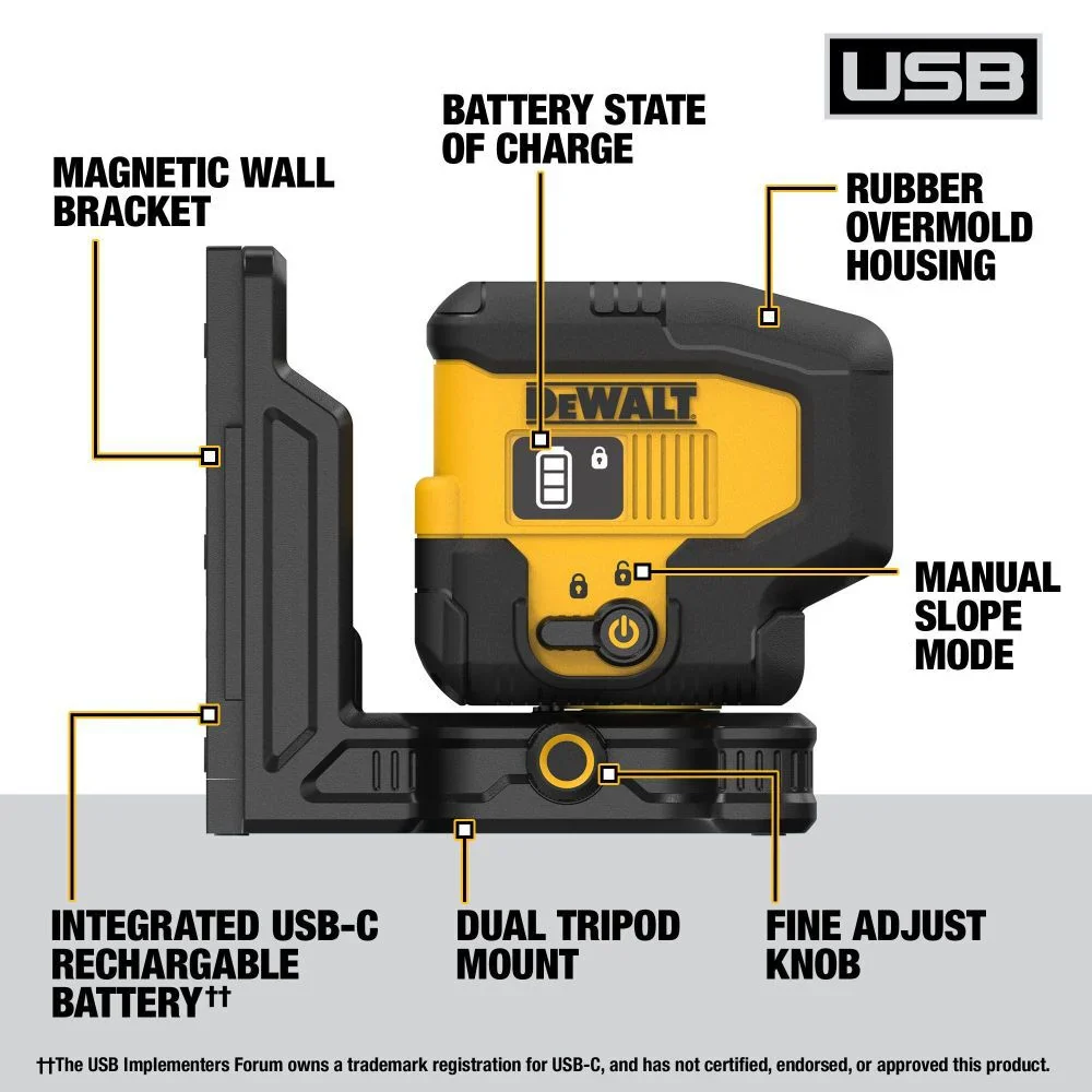 DEWALT USB Rechargeable Green 3 Spot Laser | DCLE16031GB - The Power Tool Store - Image 2