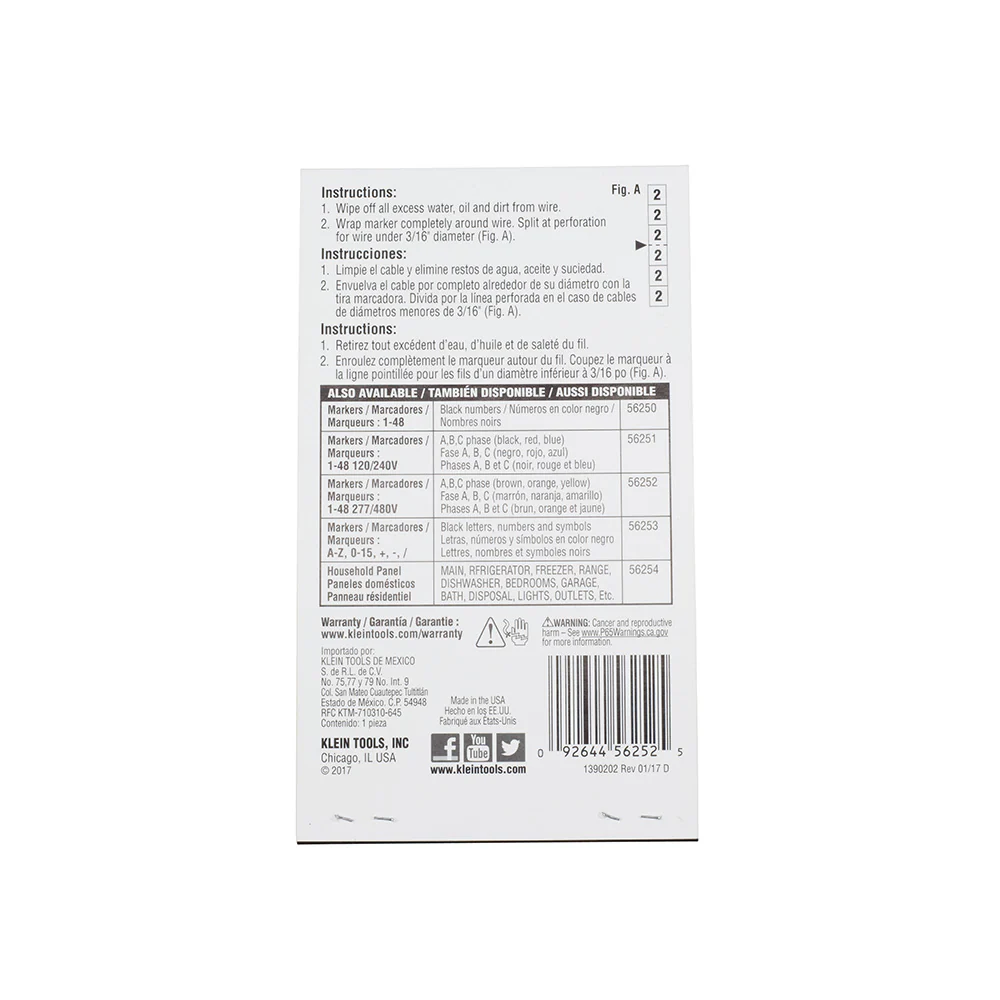 KLEIN TOOLS Wire Marker Book, 277/480V Brown, Orange, Yellow 1-48 - Image 5