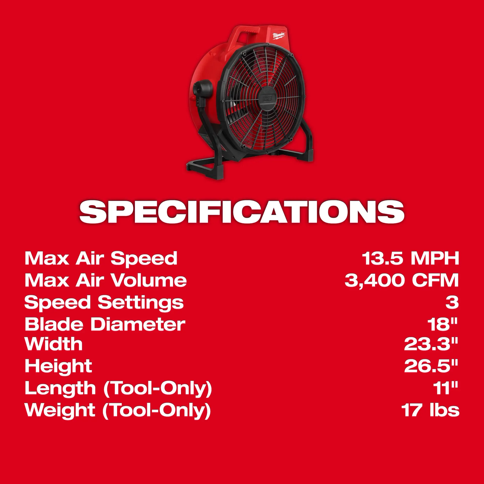Milwaukee M18 Brushless 18” Fan M18 0821-20 - Image 4