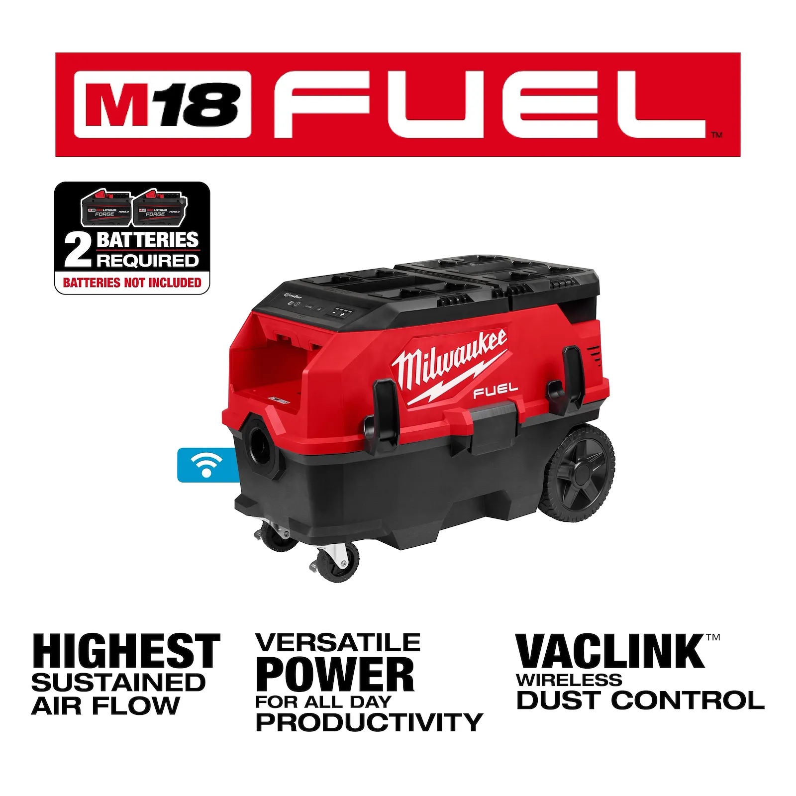 Milwaukee M18 FUEL 9 Gallon Dual Battery Dust Extractor w/ PACKOUT Compatibility and VACLINK 0888-20 - Image 20