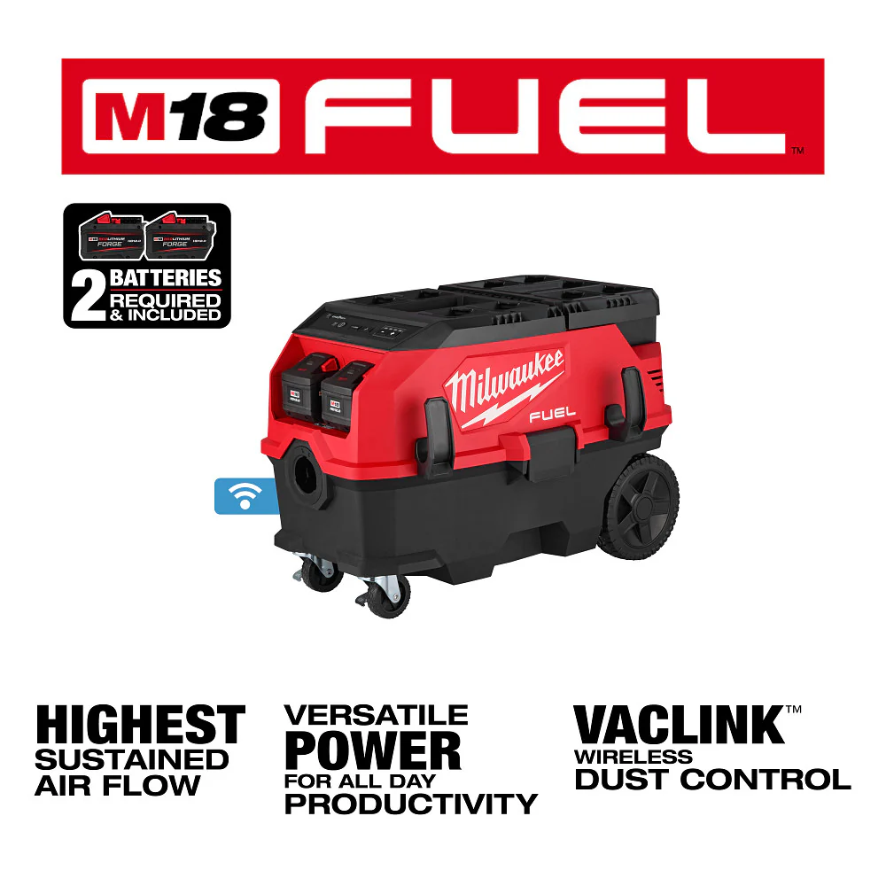 Milwaukee M18 FUEL 9 Gallon Dual Battery Dust Extractor w/ PACKOUT Compatibility and VACLINK Kit M18 0888-22HD - Image 3