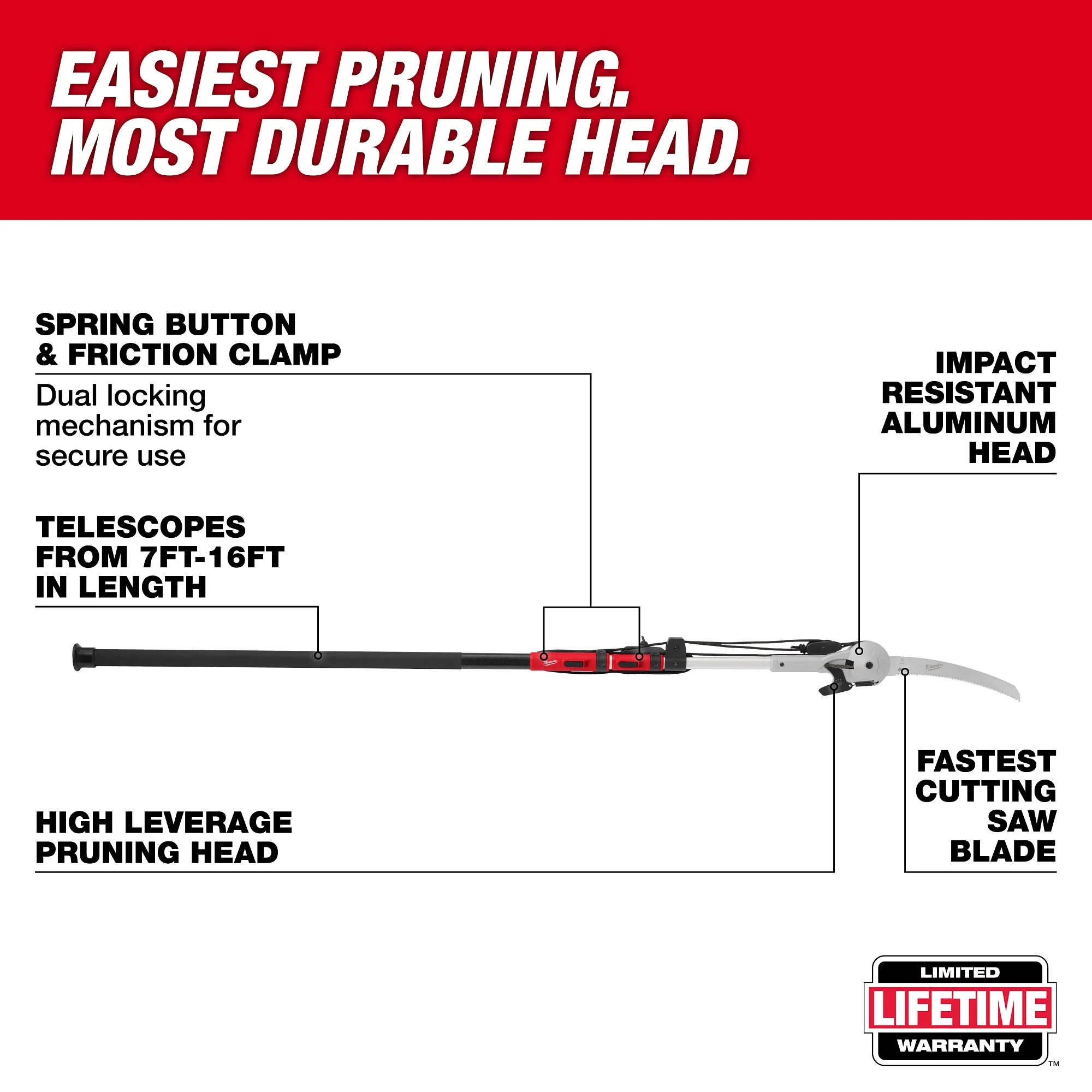 Milwaukee 16' Pole Saw & Pruner 48-22-9375 - Image 2