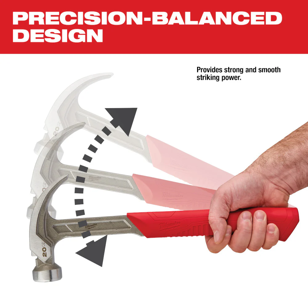 Milwaukee 20oz Curved Claw Smooth Face Hammer 48-22-9080 - Image 5