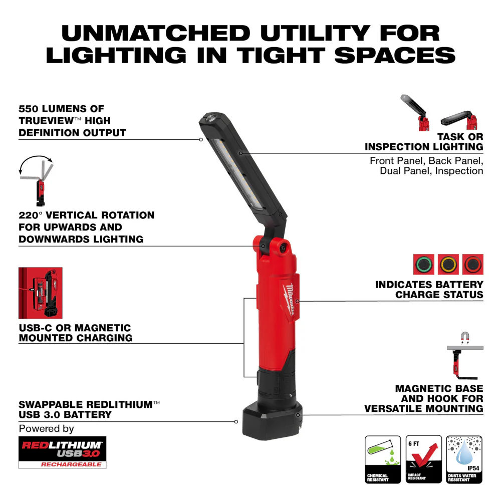 Milwaukee REDLITHIUM™ USB Stick Light w/ Magnet and Charging Dock 2128-22 - Image 4