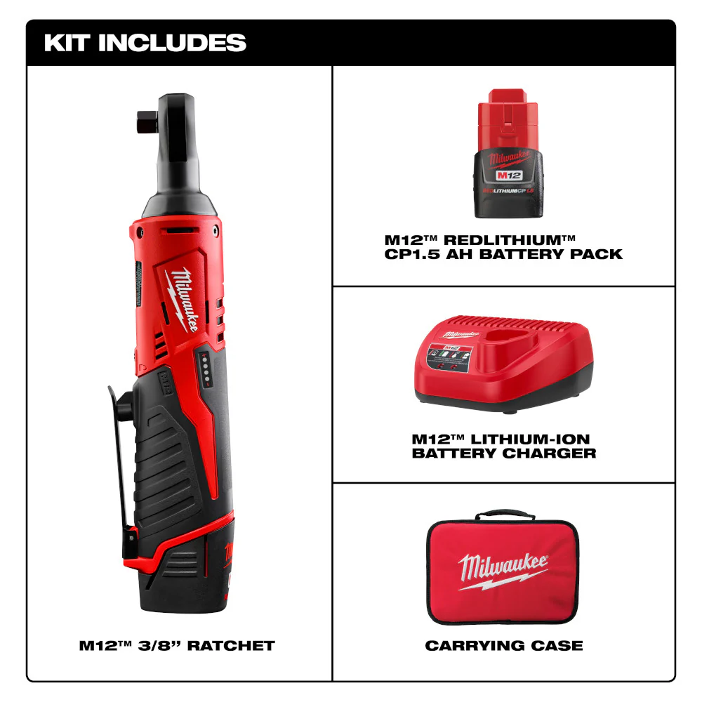 Milwaukee M12 3/8" Cordless Ratchet Kit M12 2457-21 - Image 3