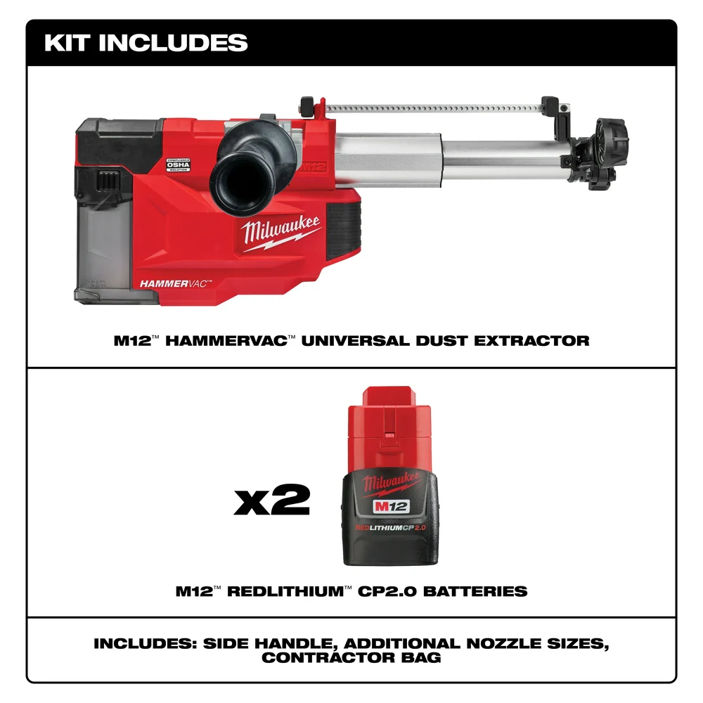 Milwaukee M12 HAMMERVAC Universal Dust Extractor Kit M12 2509-22 - Image 3