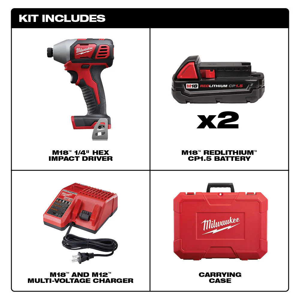 Milwaukee M18 Cordless 1/4" Hex Impact Driver Kit 2656-22CT - Image 3