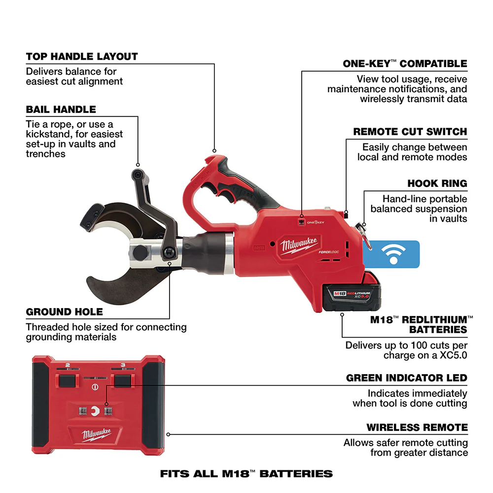 Milwaukee M18 FORCE LOGIC 3” Underground Cable Cutter with Wireless Remote 2776R-21 - Image 6