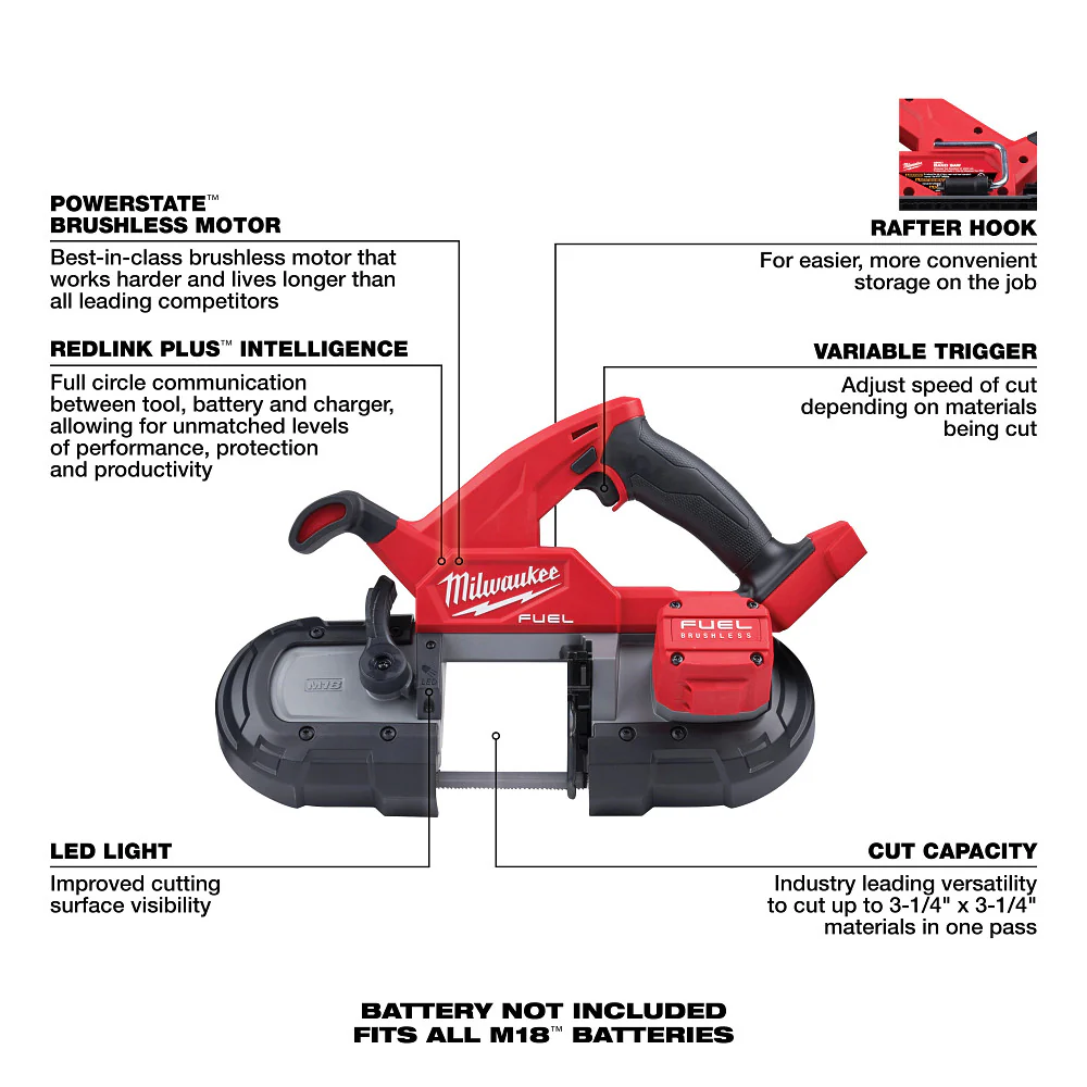 Milwaukee M18 FUEL Compact Band Saw M18 2829-20 - Image 3