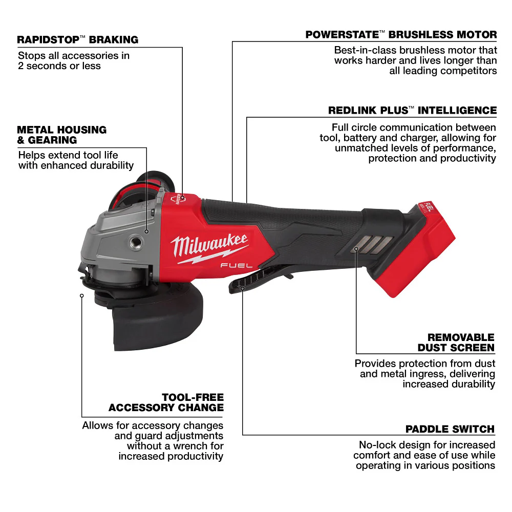Milwaukee M18 FUEL 4-1/2" / 5" Braking Grinder Paddle Switch, No Lock M18 2880-20 - Image 5