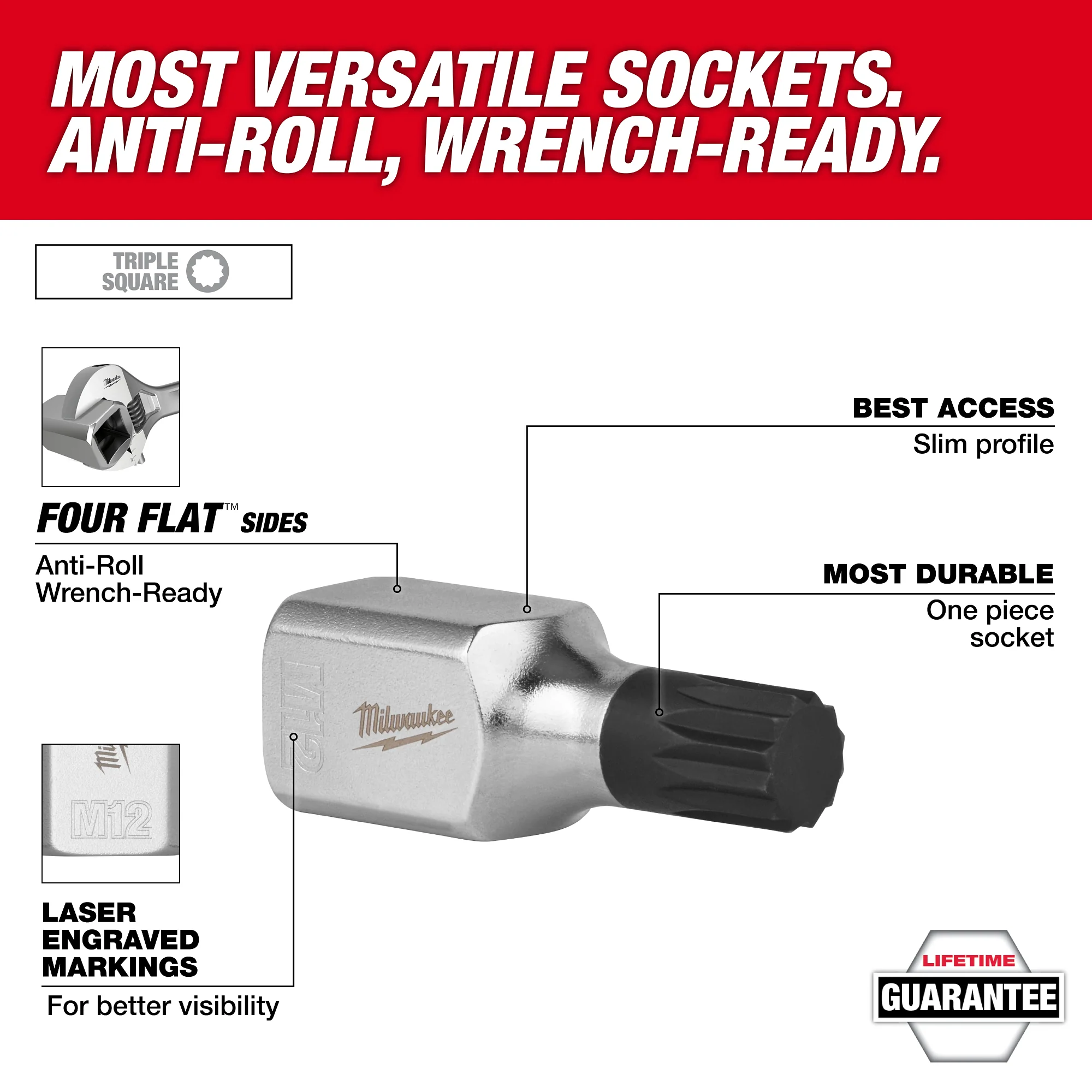 Milwaukee 3/8" Dr 8mm TRP SQ Bit Sckt 45-34-1142 - Image 2