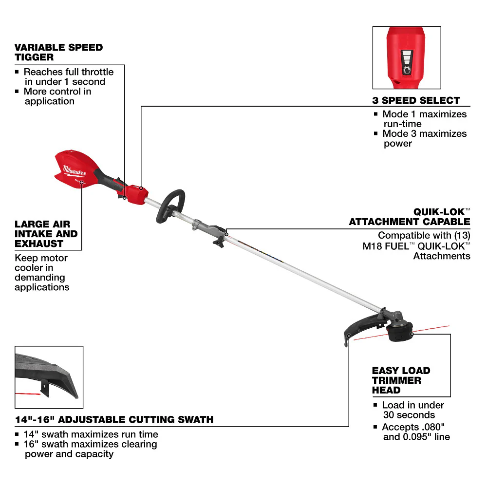 Milwaukee M18 FUEL String Trimmer with QUIK-LOK M18 System 3016-20ST - Image 8