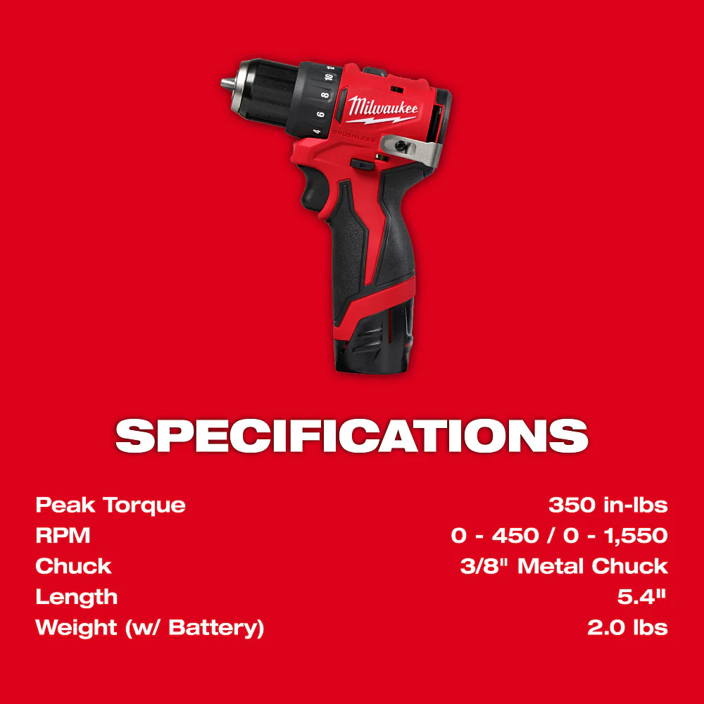 Milwaukee M12 Subcompact Brushless 3/8" Drill/Driver Kit 3401-22 - Image 6
