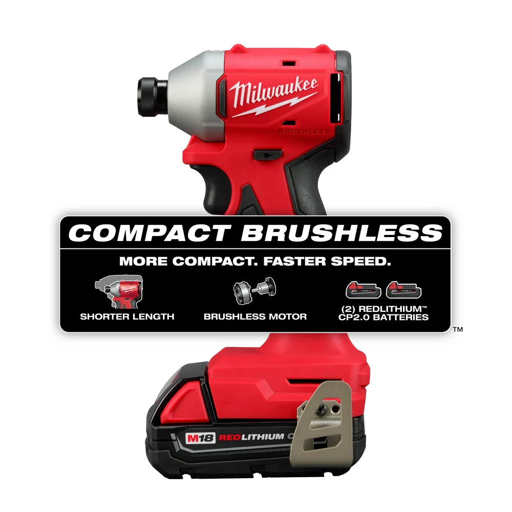 Milwaukee M18 Compact Brushless 1/4" Hex Impact Driver Kit 3650-22CT - Image 3