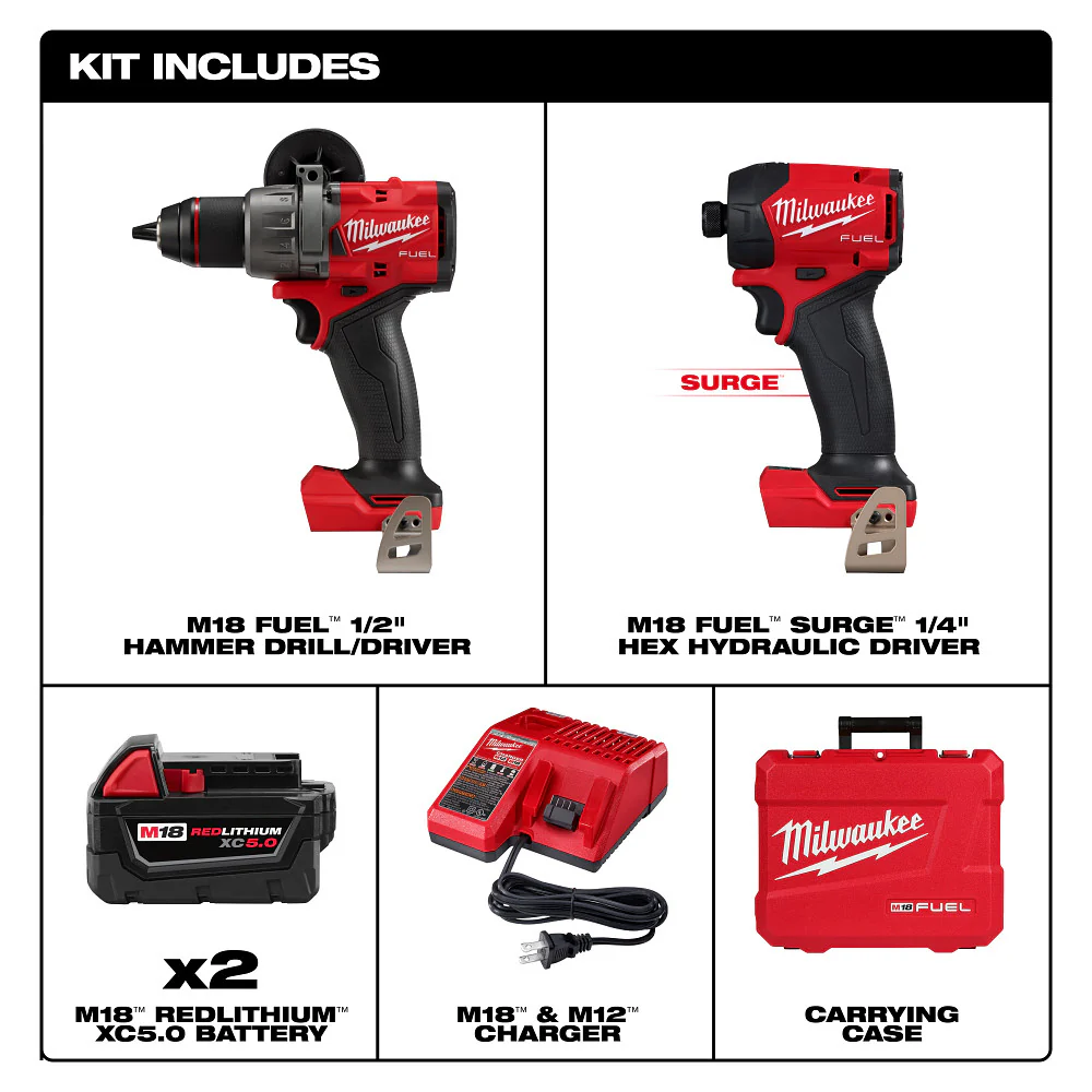 Milwaukee M18 FUEL 2-Tool Combo Kit: Hammer Drill & SURGE Hydraulic Driver M18 3799-22 - Image 3
