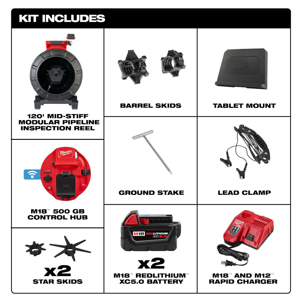 Milwaukee M18 120' Mid-Stiff Pipeline Inspection System 3973-22 - Image 4
