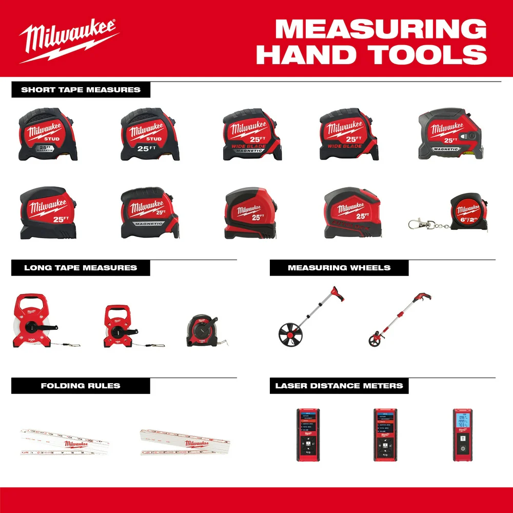 MILWAUKEE 25' Compact Wide Blade Magnetic Tape Measure w/ Rechargeable 100L Light - Image 13