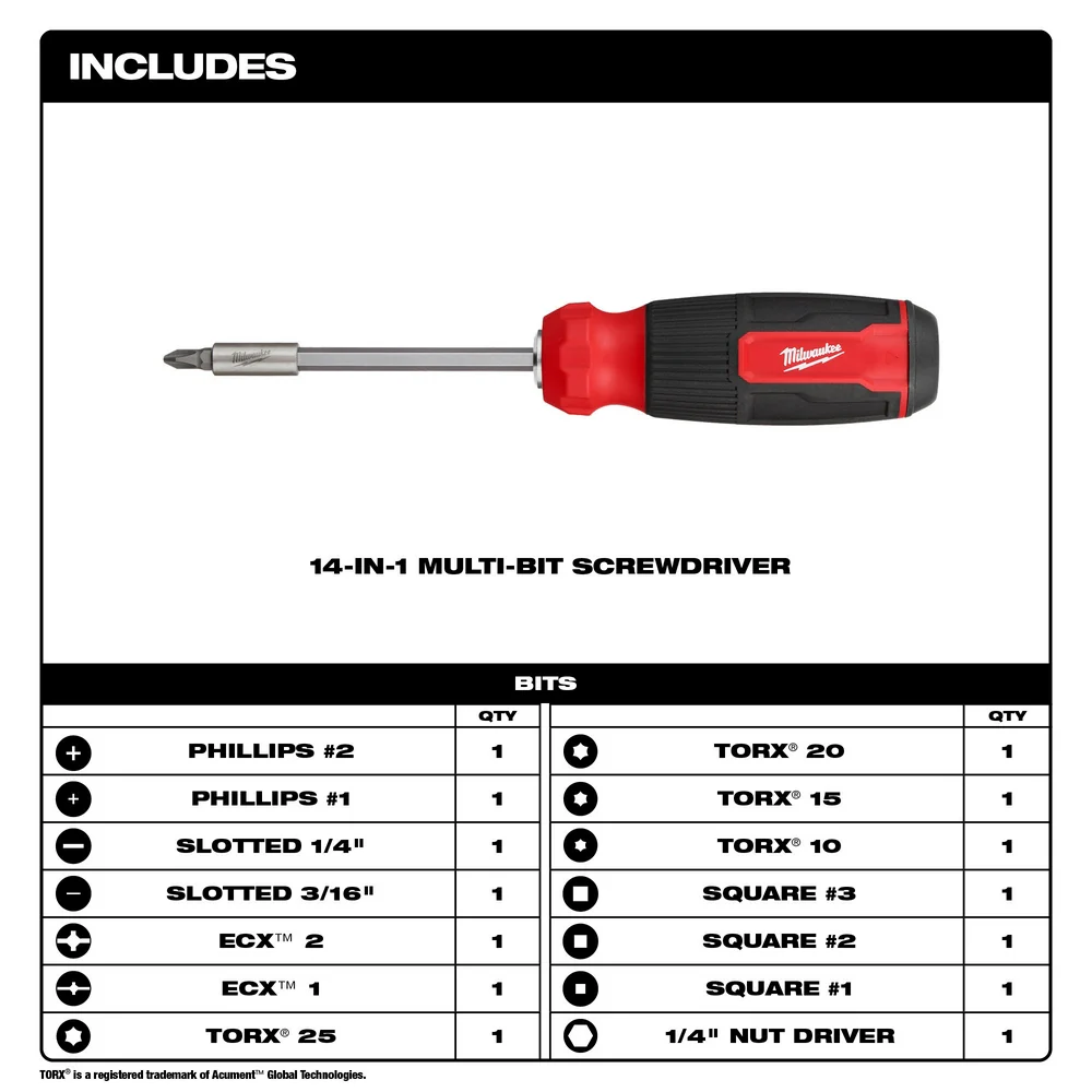 Milwaukee 14-in-1 Multi-Bit Screwdriver 48-22-2900 - Image 3