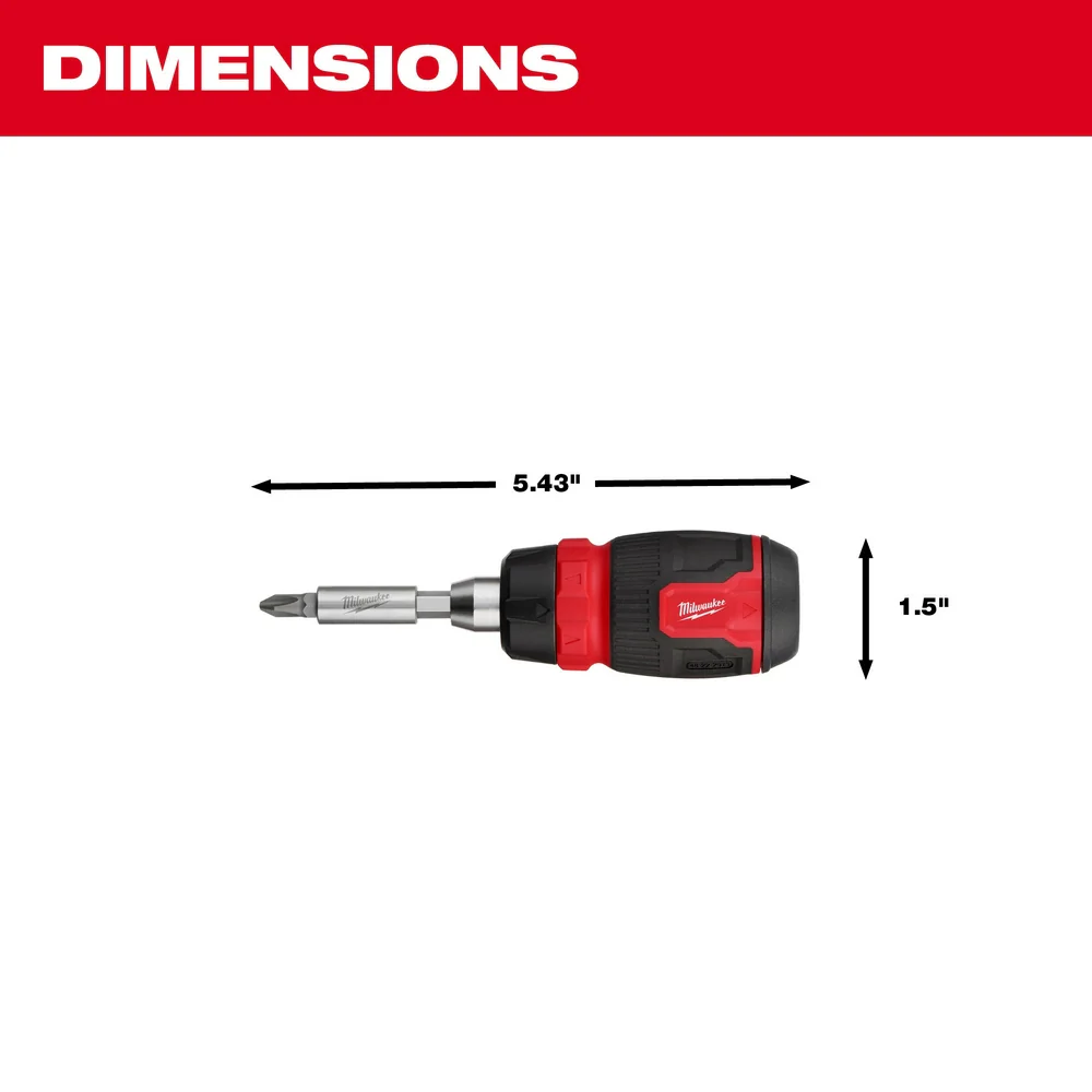 Milwaukee 8-in-1 Compact Ratcheting Multi-Bit Screwdriver 48-22-2913 - Image 4