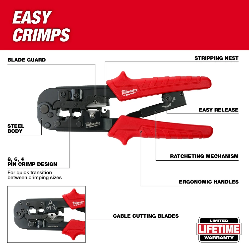 Milwaukee Ratcheting Modular Crimper & Stripper 48-22-3076 - Image 3
