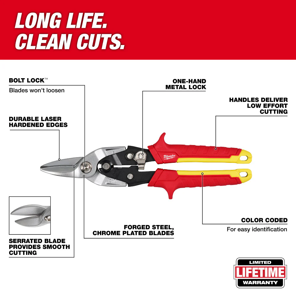 Milwaukee Straight Cutting Aviation Snips Hand Tools 48-22-4560 - Image 4