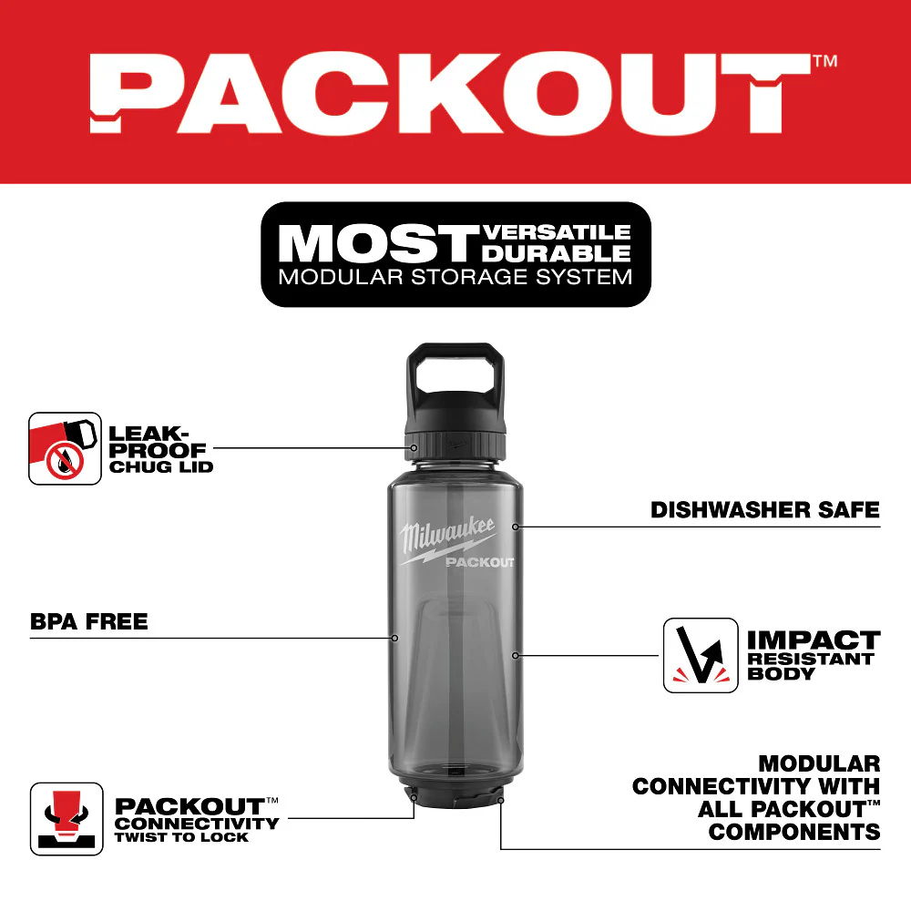 Milwaukee 36oz PACKOUT Bottle with Chug Lid PACKOUT 48-22-8373B - Image 3