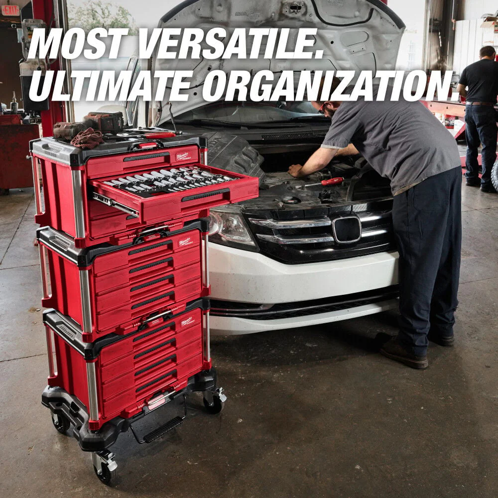 Milwaukee 1/4 Inch, 3/8 Inch, and 1/2 Inch Drive Metric and SAE Ratchet and Socket Set with PACKOUT 4-Drawer Tool Box 48-22-9491 - Image 18