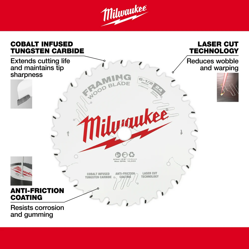 Milwaukee 6-1/2" 24-Tooth Framing Circular Saw Blade (2-Pack) 48-40-0626 - Image 4