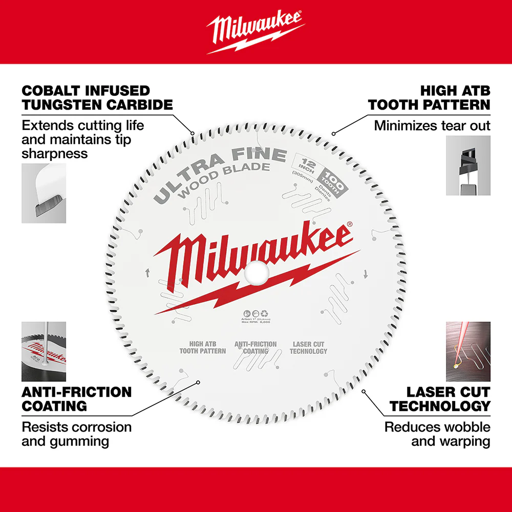 Milwaukee 12" 100-Tooth Ultra Fine Finish Circular Saw Blade 48-40-1228 - Image 5