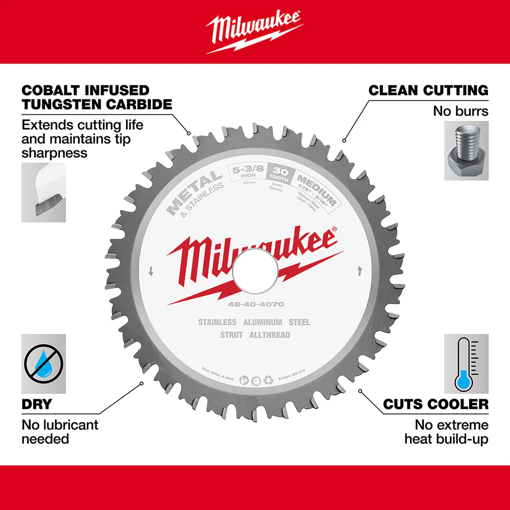 Milwaukee 5-3/8" 30T Metal & Stainless Carbide Tipped Circular Saw Blade 48-40-4070 - Image 5