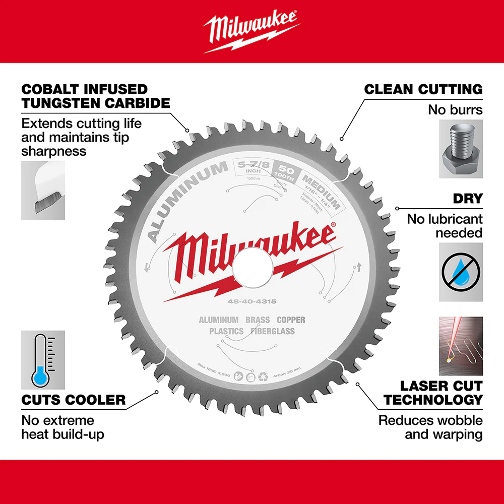 Milwaukee 5-7/8" 50T Aluminum Metal Cutting Circular Saw Blade 48-40-4315 - Image 5