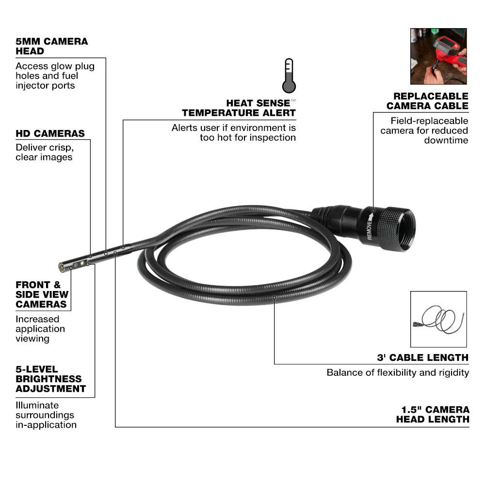 Milwaukee 5mm Camera Cable for M12 Auto Technician Borescope 48-53-3150 - Image 7