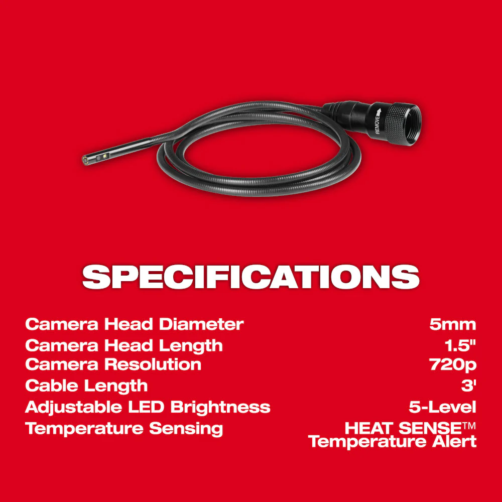 Milwaukee 5mm Camera Cable for M12 Auto Technician Borescope 48-53-3150 - Image 8
