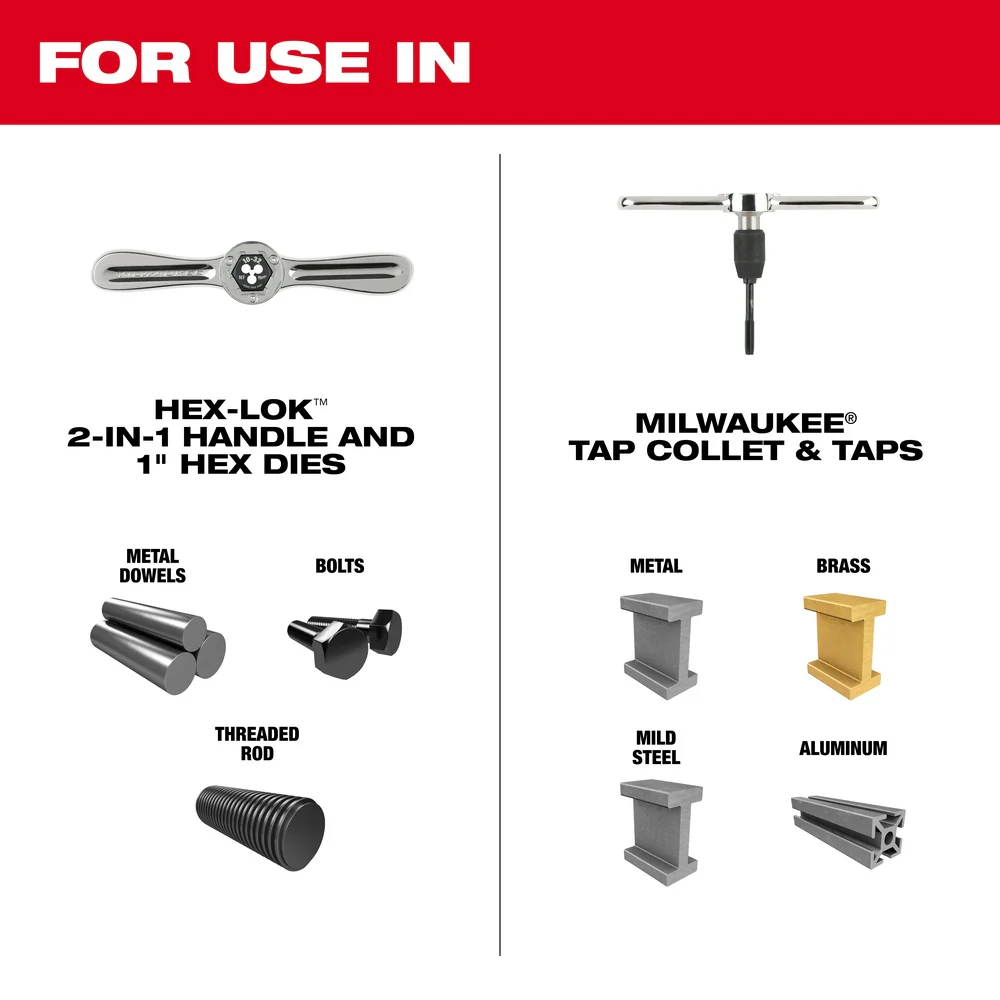 Milwaukee 15-Piece SAE Tap and Die Set with Hex-LOK 2-in-1 Handle 49-22-5602 - Image 4