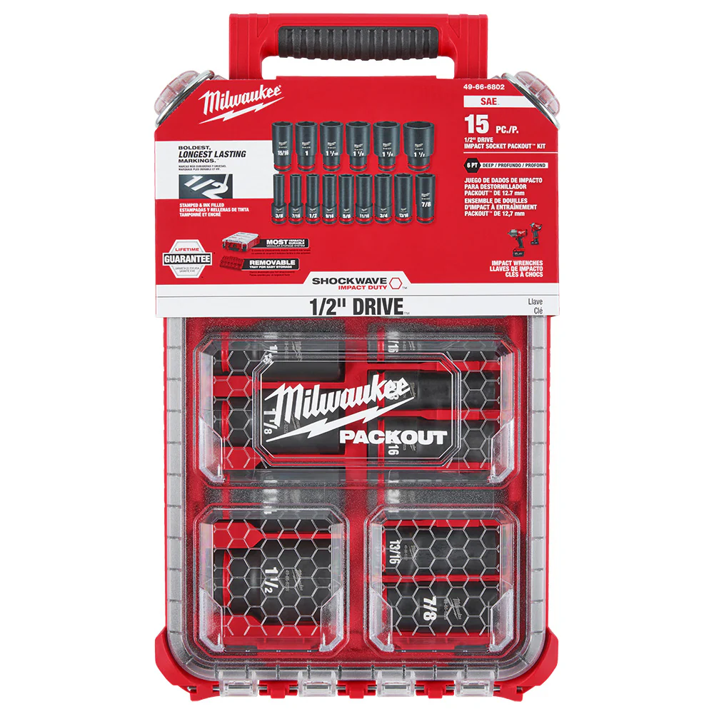 Milwaukee SHOCKWAVE Impact Duty 1/2" Drive SAE Deep 6-Point Socket Set 15pc with PACKOUT Organizer 49-66-6802 - Image 11