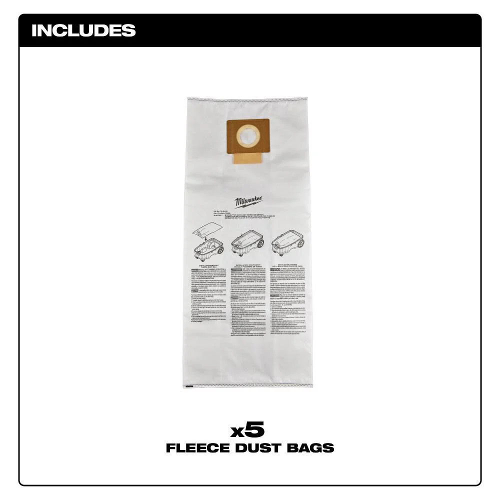 Milwaukee Fleece Dust Bags (5PK) for M18 FUEL 9 Gallon Dust Extractor 49-90-1969 - Image 7