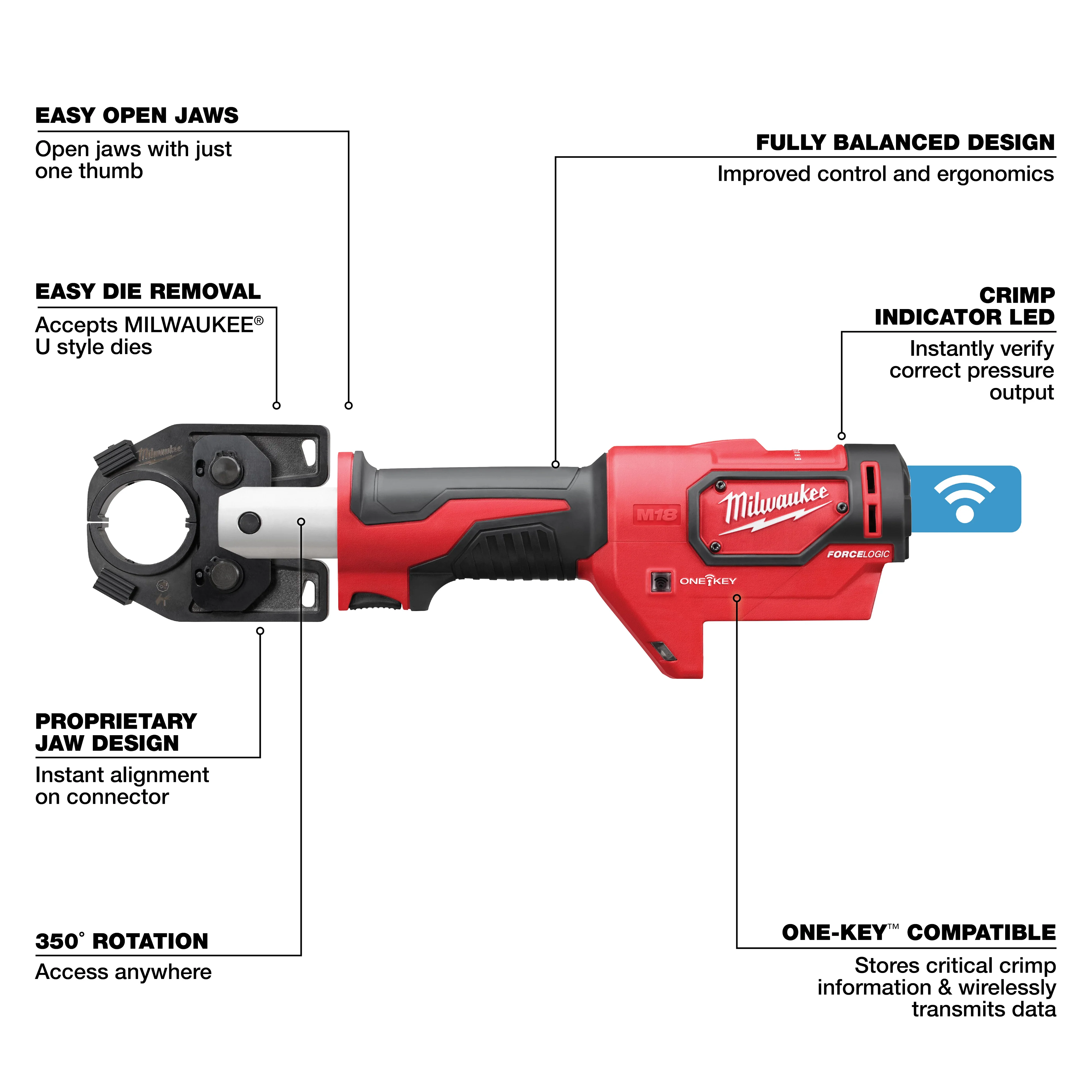 Milwaukee M18 FORCE LOGIC 750 MCM Cu/Al Crimper Kit 2679-750AL - Image 7