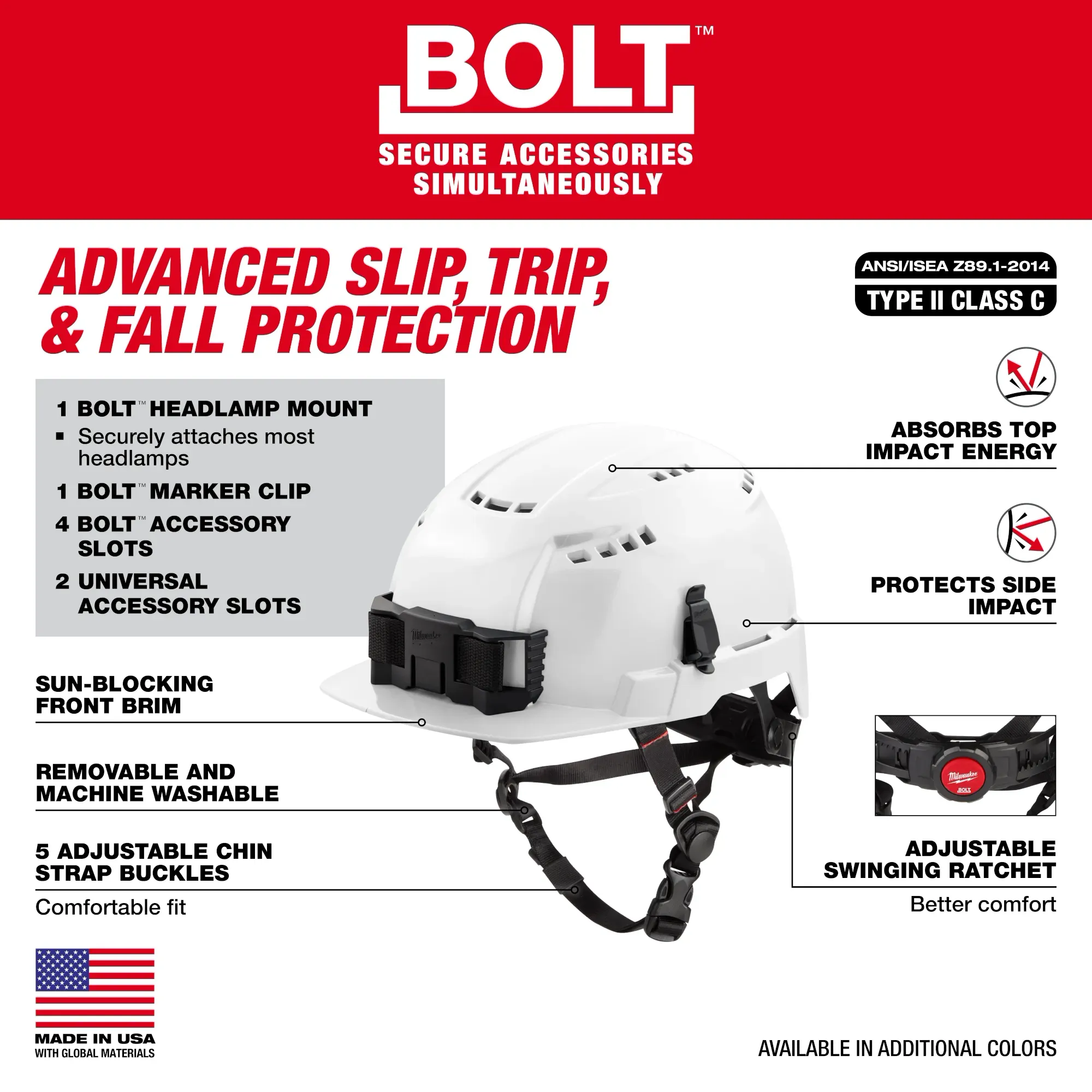 Milwaukee BOLT Safety Helmet with IMPACT ARMOR Type 2 Class C 48-73-1364 - Image 113