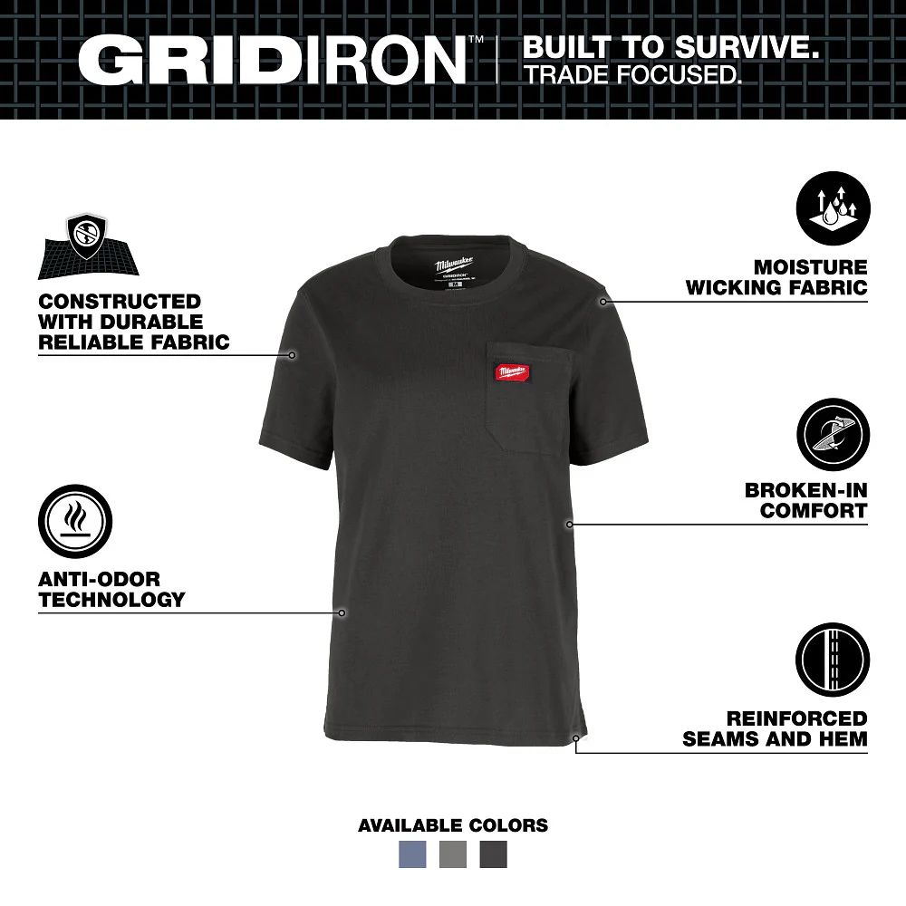 Milwaukee Women's GRIDIRON Short Sleeve Pocket Tee - Black - XS - F451B-XS - Image 19