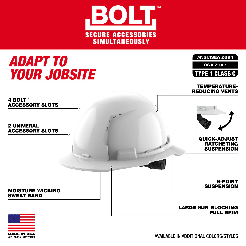 Milwaukee Full Brim Hard Hat with 6-Point Suspension 48-73-1121 - Image 148