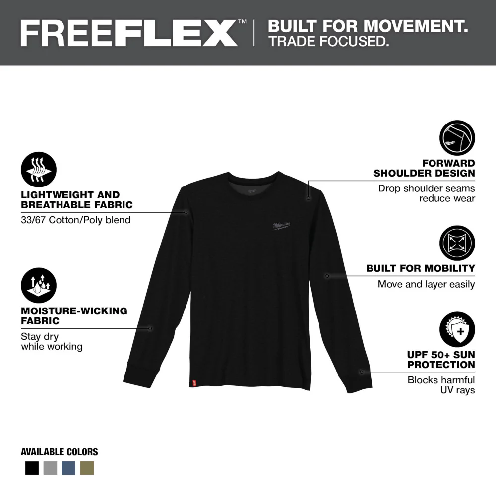 Milwaukee Long Sleeve Hybrid Work Tee - Black - Small 604B-S - Image 15