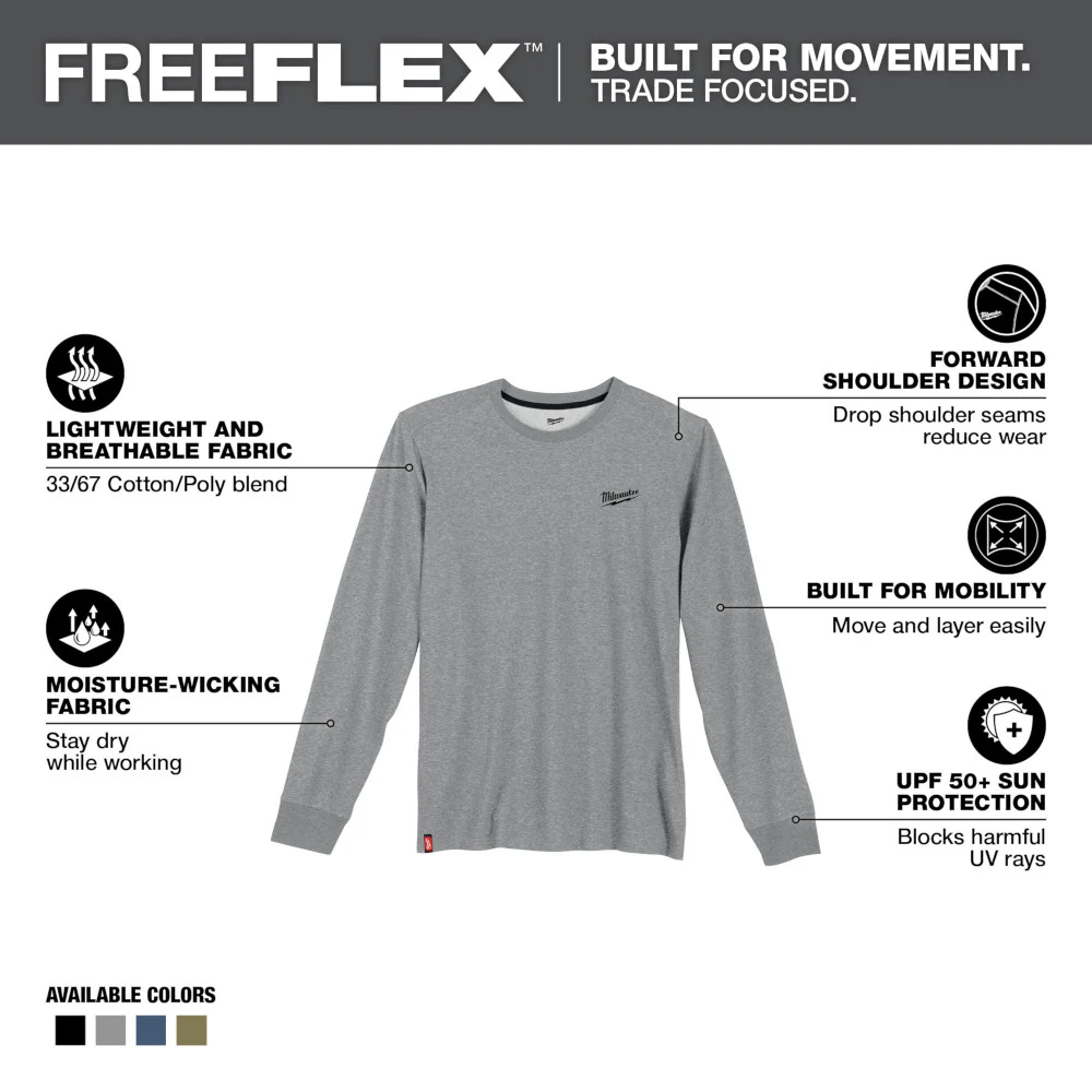 Milwaukee Long Sleeve Hybrid Work Tee - Black - Small 604B-S - Image 171
