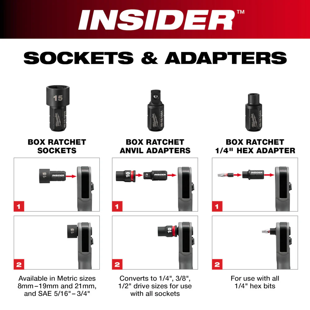 Milwaukee INSIDER Box Ratchet 6-Point Socket M12 FUEL 49-16-1608 - Image 102