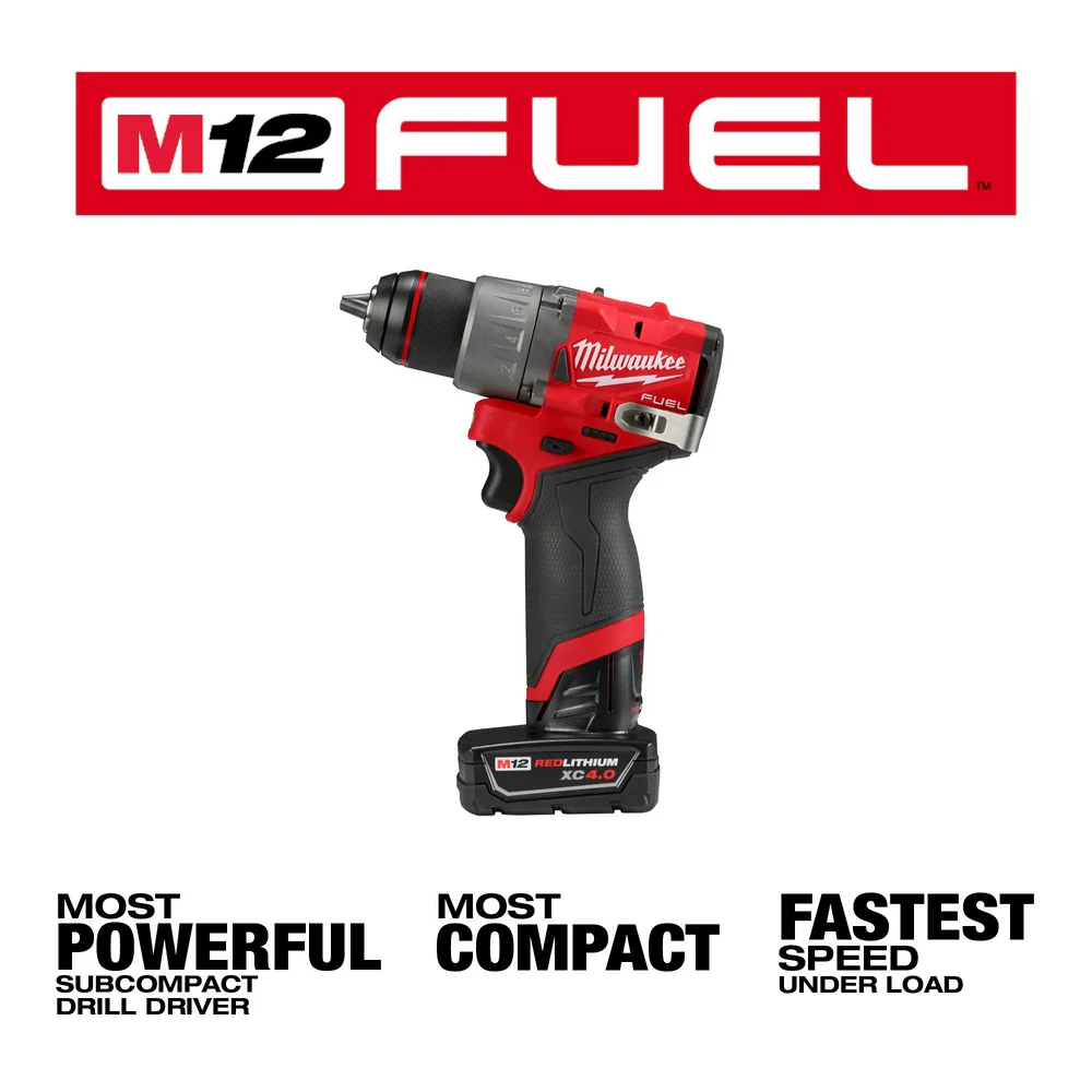 Milwaukee M12 FUEL 1/2" Drill/Driver M12 System 3403-22 + FREE M12 Compact Inflator M12 2475-20 - Image 4