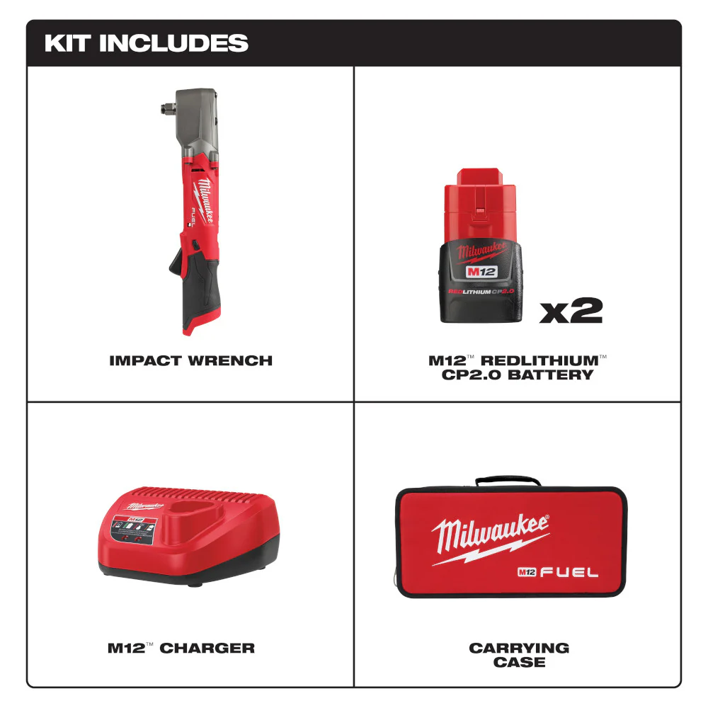 Milwaukee M12 FUEL 1/2" Right Angle Impact Wrench Kit M12 2565-22 + FREE M12 3/8" Cordless Ratchet M12 2457-20 - Image 3